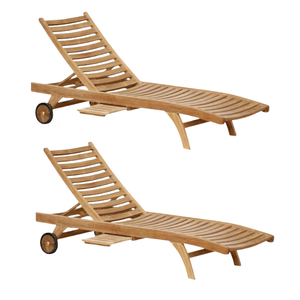 Chaises longues en teck réglables et pliables, pour piscine, extérieur, plage, avec plateau et roulettes - Product Image 6