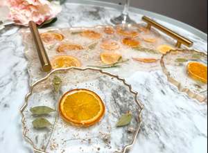 Sous-verres en acrylique imprimés orange faits à la main avec poignées en métal pour plateau Tapis et coussinets de table de forme personnalisée - Product Image 5