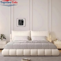 Lit moderne simple crème en tissu tatami multifonction Smart King au sol Lit flottant japonais pour la chambre principale Lit