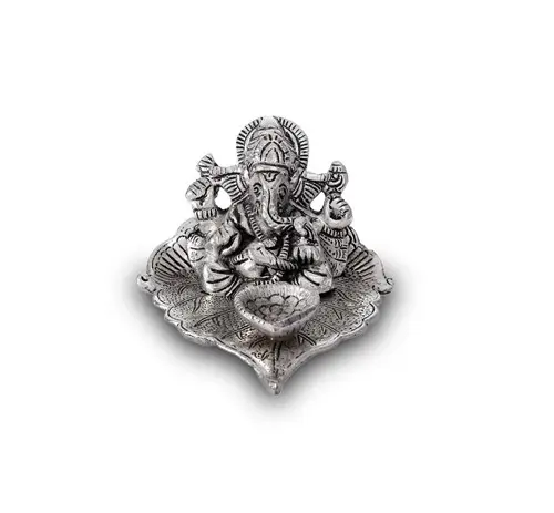 Ganesha diya-colgante de plata de primera ley con forma de hoja de metal para decoración del hogar, Gargantilla, plata esterlina, 4 pulgadas, estilo antiguo, hecho a mano