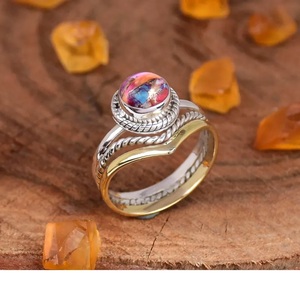 แหวนมงกุฎสีฟ้าครามดอกรักเร่สีชมพู925เงินแท้เชฟรอนสองสีเครื่องประดับวัตถุประสงค์ Boho สำหรับผู้หญิง - Product Image 4