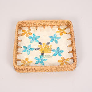Plateau incrusté floral en nacre, plateau rectangulaire en rotin MOP, coquillages de mer pour servir des aliments et des boissons faits à la main au Vietnam - Product Image 4
