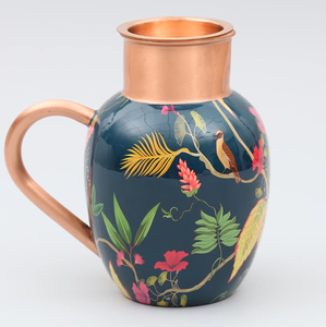 Jarra de Agua de Cobre con Estampado Floral Azul Premium con Asa Elegante para el Hogar, Cenas y Regalos - Product Image 1