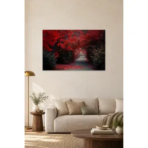 Impression sur toile Fida Red-Leaved Misty Forest Path - Product Image 1