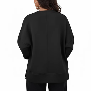 Bulk Oversized Long Sweatshirt Cozy Fleece Warm Soft Winter Relaxed Fit Casual Streetwear Trendy Daily Wear Women Fashion <b>Top</b> - Product Image 3