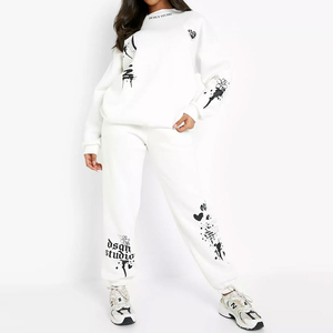 Ensemble de survêtement vintage tendance pour femmes, manches longues, look attrayant, streetwear, survêtement pour hommes, 100% coton, séchage rapide, respirant - Product Image 1