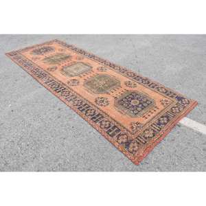 Alfombra de lana turca naranja y negra Vintage, diseño de retales de tejido plano de 4,5x11,8 pies para decoración para sala de estar, respaldo de látex de 4m de ancho - Product Image 2