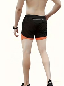 Wholesale 2026 Men's Sporty Short Shorts With Pockets Quick Dry Spandex Polyester Mid Waist Elastic Waist Orange Black - Product Image 2