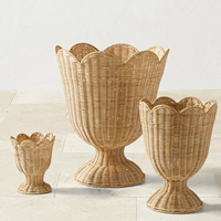Tissé à la main naturel rotin osier jardinière ensemble piédestal Pot de fleur décoratif intérieur extérieur plante panier en gros jardin décor