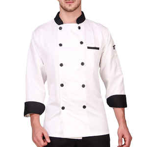 Elegante abrigo de chef de color blanco con bolsillo frontal y tela resistente a las arrugas chaqueta de chef unisex de doble botonadura - Product Image 1