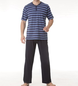 Ensemble de pyjama long décontracté pour homme – Tissu en jersey tricoté 100 % coton teint en fil, confortable et respirant - Product Image 1