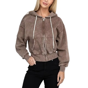 Sudadera con capucha vintage para mujer, con cremallera, lavado ácido, algodón French Terry 400GSM, estilo urbano personalizado, proveedor de fábrica OEM de marca privada - Product Image 1