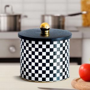 1.7L กระป๋องโลหะทรงกลมพร้อมที่จับลูกบิดดีไซน์กระดานหมากรุก Ø140x125mm - Product Image 2