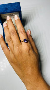 เครื่องประดับพลอยอเมทิสต์ทรงกลมธรรมชาติ18K ทำด้วยมือแหวนหินเดี่ยวสีเหลืองทองสำหรับทุกเพศ - Product Image 2