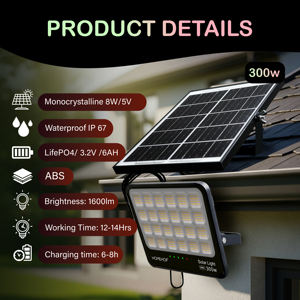 Lampe solaire Homehop pour extérieur, jardin, 300W LED, projecteur étanche, automatique, lampe de sécurité murale pour jardin, balcon (3 couleurs) - Product Image 2