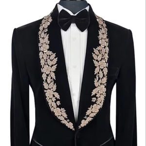 2024 nuevo deslumbrante bordado ropa de fiesta/traje de boda de talla grande transpirable tela de alta calidad chaqueta negra camisa blanca negra - Product Image 1