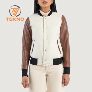 Chaquetas universitarias de primera calidad para mujer, chaquetas con letras bordadas personalizadas para mujer, perfectas para deportes universitarios y de equipo, servicio OEM - Product Image 1
