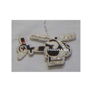 Navidad hermosa tela de Color negro hecha a medida forma de helicóptero plata Zari bordado trabajo adornos colgantes lujo moderno - Product Image 1