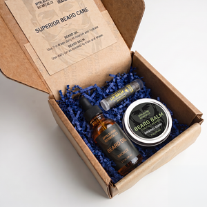 Ensemble de soins pour la barbe ABCo Bronze - Huile à barbe - Baume à barbe - Extraits botaniques - Huiles essentielles - Hydratant - Emballage écologique - Product Image 1