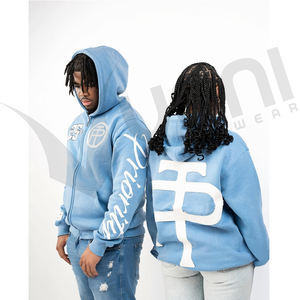 Sudadera con capucha bordada desgastada elegante de calidad superior con detalle de lavado ácido Impresión digital de aspecto de invierno de moda única - Product Image 1