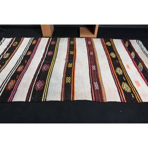 Kilim alfombra turca 5,6X10,2 pies negro hecho a mano tejido plano Jacquard Kilim felpa pila altura lana látex Patchwork para pasillo - Product Image 3