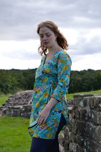 Goa Garden Wrap Dress Pur Coton Main Bloc Imprimé Bohème Plage Vacances Été Turquoise Floral Fabriqué À La Main Mode Ethique - Product Image 6