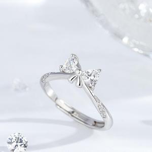 Jeulia Bowknot Two Stone Trillion Cut Rose Gold Plated Sterling <b>Silver</b> <b>Adjustable</b> Moissanite <b>Ring</b> - Product Image 4