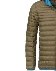 Men Olive Green Lightweight Down Jacket with Blue Hood Casual Puffer Windproof Zipper <b>Coat</b> for Outdoor Winter Wear - Product Image 3