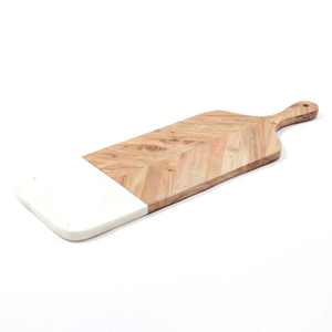 Planche à découper ronde en marbre et bois avec poignée en cuir, planches à découper en marbre et bois d'acacia, planche à charcuterie - Product Image 3