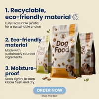 Sac d'emballage pour aliments pour chiens à fond plat, imprimé numériquement sur mesure, pochette recyclable pour animaux de compagnie avec fermeture éclair coulissante, grande capacité, prêt à la vente au détail
