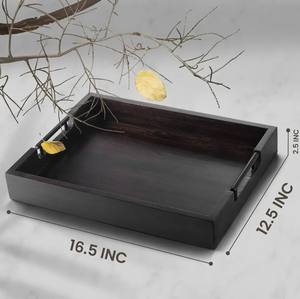 Hot Selling Rectangular Shape <b>Trays</b> Solid Wood <b>Serving</b> <b>Tray</b> with Metal Handles for Home & Restaurants Use at Competitive Price - Product Image 3