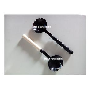 Ensemble de cuillères à salade de style moderne, motif noir et blanc poli, avec manche en corne, pour la cuisine, l'hôtel, ustensiles de cuisine - Product Image 1