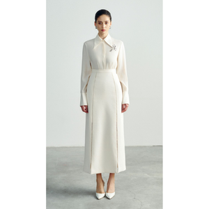 Oriana ผ้าทอเรยอนสำหรับผู้หญิง, กระโปรงสตรีทรงเอผ้าสแปนเด็กซ์เนื้อผ้าสแปนเด็กซ์พร้อมเสื้อเชิ้ตแขนยาวไม่เหมือนใคร - Product Image 1