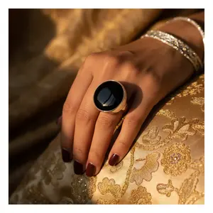 Women's <b>Statement</b> Jewelry <b>Silver</b> Onyx Gemstone <b>Ring</b> Elegant Moissanite <b>Rings</b> - Product Image 2