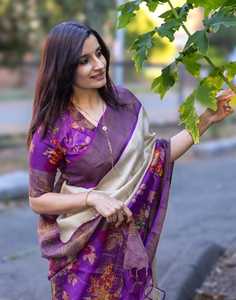 Superbe Saree en lin pour femmes complexe or Jari imprime une déclaration de mode parfaite pour les fêtes d'hiver mariages indien pakistanais - Product Image 3