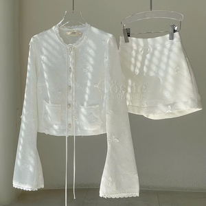 Coshe Natis elegante bordado princesa femenina ropa de trabajo camisa de manga larga minifalda conjunto encaje rebordear para estilo diario informal - Product Image 1