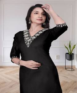 Elegante Traje Salwar de Algodón con Bordado Tesla, Prenda Étnica para Fiestas, Precio al por Mayor, Negro, 3 Piezas, para Mujer - Product Image 2