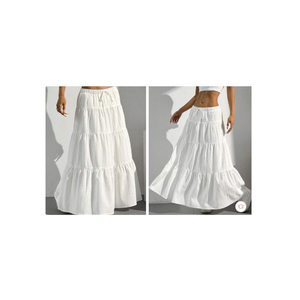 กระโปรงแมกซี่พิมพ์ลายดอกไม้วินเทจสำหรับผู้หญิงเอวสูงแบบยืดได้ชุดโบฮีเมียนสำหรับฤดูใบไม้ร่วง2025เรียบ - Product Image 1