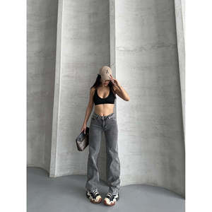 Pantalon en jean baggy avec détails de coutures 7088 - Gris délavé - Product Image 4