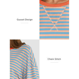 Sweatshirts Hauts à manches longues Chemises rayées confortables sweat-shirt à col rond décontracté, solide, tricoté, sweats à capuche pour femme - Product Image 5