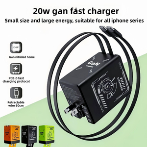 Nouveauté : Chargeur mural 2-en-1 GaN compatible avec charge rapide, charge rapide, câbles rétractables de type C - Product Image 2