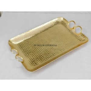 Plateau de service et décoratif de créateur de forme ovale en plaqué or de haute qualité en métal de qualité luxueuse vendu en gros et en vrac - Product Image 2