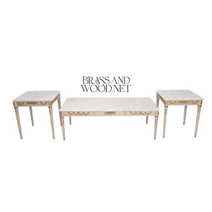 Luxury <b>White</b> Wooden Coffee Table And <b>Side</b> Table Set - Product Image 1