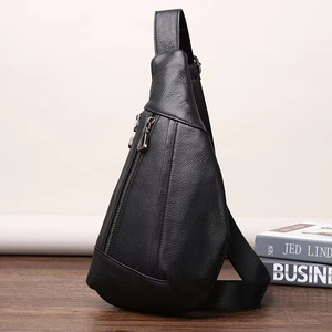 Bolso de Pecho de Cuero Genuino para Hombre, Minimalista, con Cierre de Cremallera, Bandolera, Color Café, Duradero, para Uso Diario, Todas las Temporadas - Product Image 3