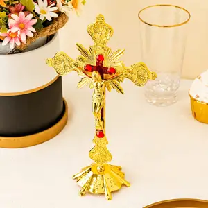 犹太人用光滑的金属耶稣受难像桌子十字架-天主教桌子十字架，代表基督的祈祷