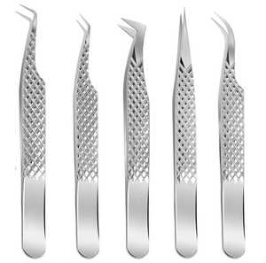 Pinzas de Acero Inoxidable para Extensión de Pestañas, Juego de 5 Piezas, Agarre de Diamante, Pulido Espejo, Herramienta Profesional para Pestañas, Proveedor OEM - Product Image 1