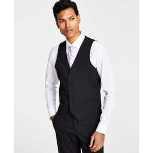 Gilet Alfani da Uomo Slim Fit Elasticizzato Nero Tinta Unita Reversibile Casual Impermeabile in Poliestere Cotone Intrecciato con Bottoni Taglia L Primavera - Product Image 1