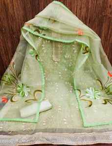 Vêtement de robe Salwar Kameez pour femmes en soie pure à 100%, tissu brodé, liens en organza, vêtements indiens et pakistanais en gros - Product Image 4