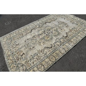Tapis traditionnel en laine marron beige 5.7x9 pieds classique Vintage Design turc Patchwork Latex pour décorations de chambre à coucher - Product Image 4