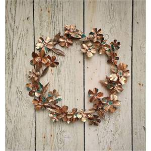 Handmade Rustic <b>Copper</b> Metal Flower Wreath Wall Hanging Art Verdigris Patina Floral Sculpture for Living Room <b>Garden</b> Home Decor - Product Image 1